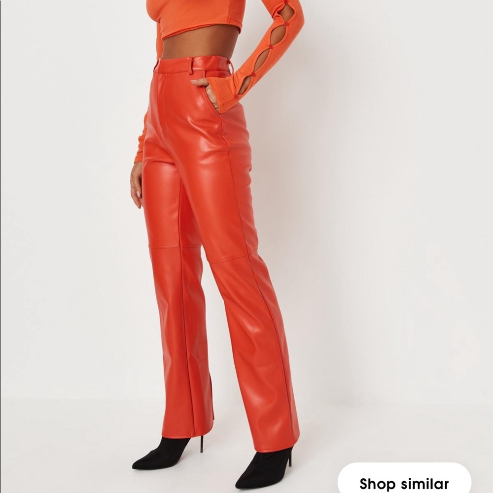 Missguided red faux leather cigarette pants